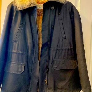 Yves Salomon Army Black Fur Lined jacket 34